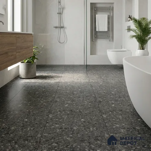 Terrazzo Wall & Floor Tile TL 10994 C | Royal Tera Black | 4 ft x 2 ft Crits Micro Matte Finish Porcelain Tile - 9 mm | 4 Random Design | Suitable for Living Room, Bedroom, Dining & Bathroom | 3 mm Spacer Required