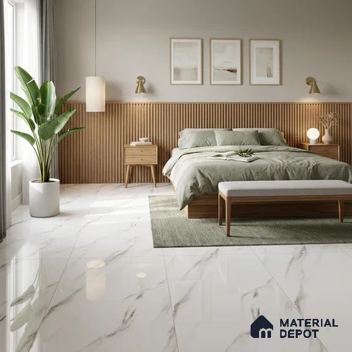 Marble Wall & Floor Tile TL 11023 White 4 ft x 2 ft Glossy Finish Vitrified Tile - 9 mm | 4 Random Designs | Suitable For Living Room, Bedroom, Dining