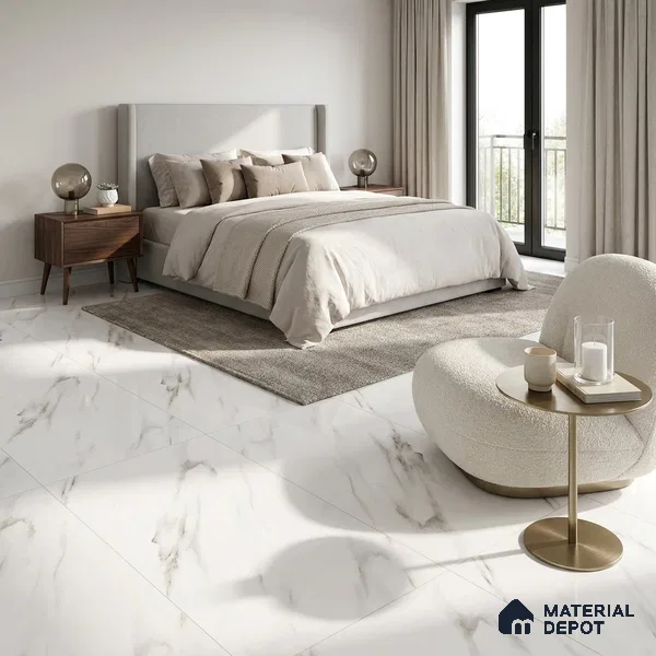 Marble Wall & Floor Tile TL 11024 White 4 ft x 2 ft Matte Finish Vitrified Tile - 9 mm | 4 Random Designs | Suitable For Living Room, Bedroom, Kitchen