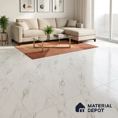 Marble Wall & Floor Tile TL 11024 White 4 ft x 2 ft Matte Finish Vitrified Tile - 9 mm | 4 Random Designs | Suitable For Living Room, Bedroom, Kitchen