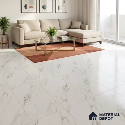 Marble Wall & Floor Tile TL 11024 White 4 ft x 2 ft Matte Finish Vitrified Tile - 9 mm | 4 Random Designs | Suitable For Living Room, Bedroom, Kitchen