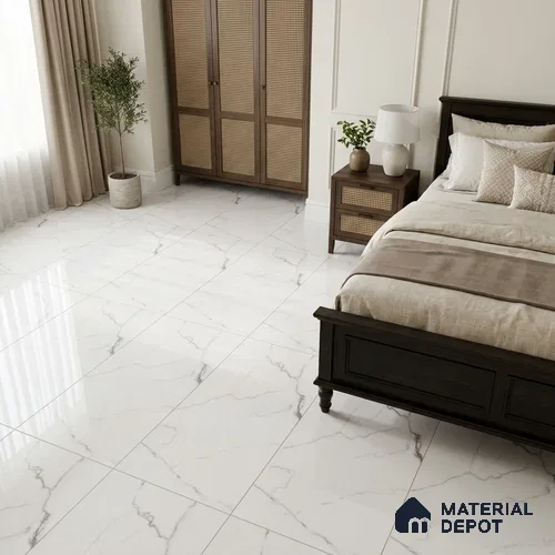 Marble Wall & Floor Tile TL 11029 White 4 ft x 2 ft Glossy Finish Vitrified Tile - 9 mm | 10 Random Designs | Suitable For Living Room, Bedroom, Dining
