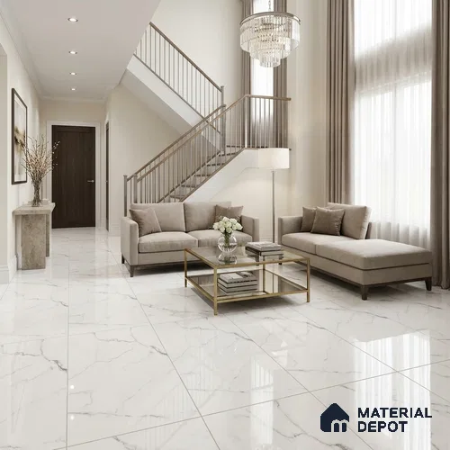 Marble Wall & Floor Tile TL 11029 White 4 ft x 2 ft Glossy Finish Vitrified Tile - 9 mm | 10 Random Designs | Suitable For Living Room, Bedroom, Dining