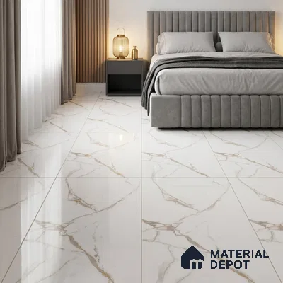Marble Wall & Floor Tile TL 11030 White 4 ft x 2 ft Glossy Finish Vitrified Tile - 9 mm | 10 Random Designs | Suitable For Living Room, Bedroom, Dining