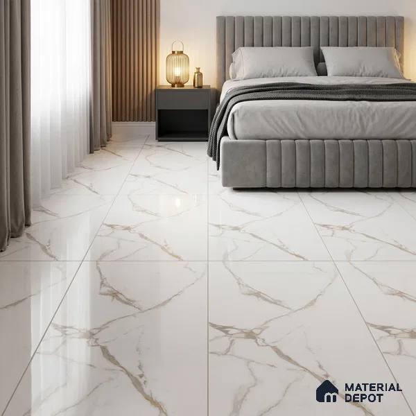 Marble Wall & Floor Tile TL 11030 White 4 ft x 2 ft Glossy Finish Vitrified Tile - 9 mm | 10 Random Designs | Suitable For Living Room, Bedroom, Dining