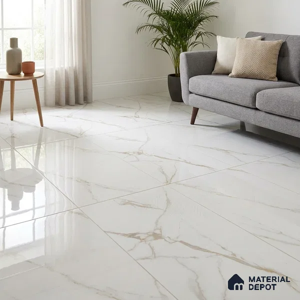 Marble Wall & Floor Tile TL 11030 White 4 ft x 2 ft Glossy Finish Vitrified Tile - 9 mm | 10 Random Designs | Suitable For Living Room, Bedroom, Dining