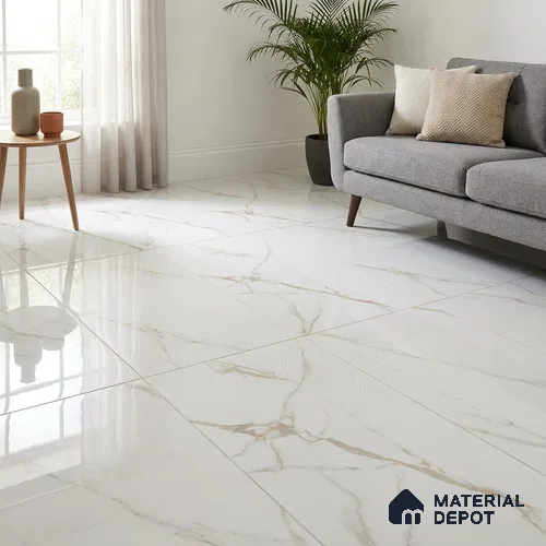 Marble Wall & Floor Tile TL 11030 White 4 ft x 2 ft Glossy Finish Vitrified Tile - 9 mm | 10 Random Designs | Suitable For Living Room, Bedroom, Dining