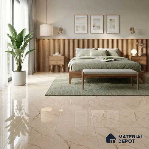 Marble Wall & Floor Tile TL 11035 Beige 4 ft x 2 ft Glossy Finish Vitrified Tile - 9 mm | 4 Random Designs | Suitable For Living Room, Bedroom, Dining
