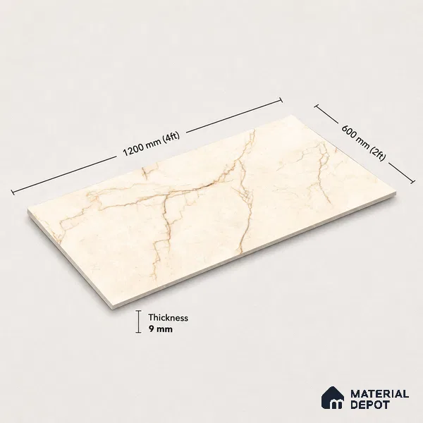 Marble Wall & Floor Tile TL 11035 Sienna Crest | 4 ft x 2 ft Glossy Finish Vitrified Tile - 9 mm | 4 Random Design | Suitable For Living Room, Bedroom, Bathroom