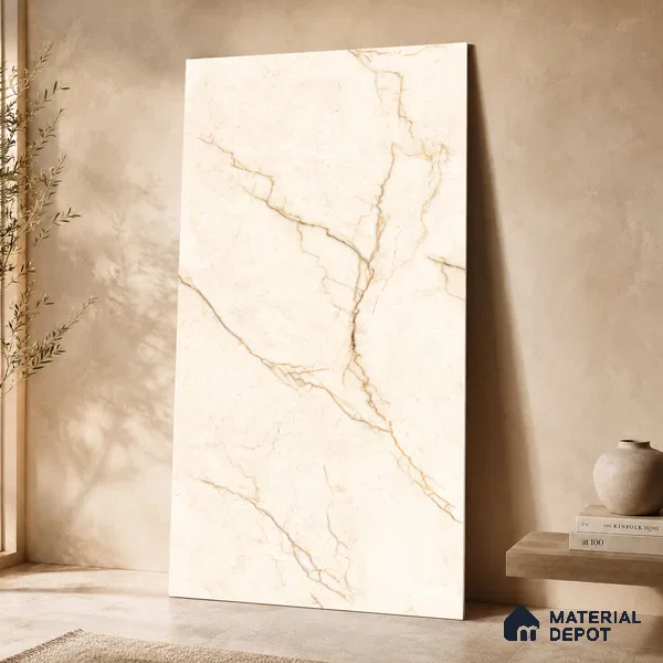 Marble Wall & Floor Tile TL 11035 Sienna Crest | 4 ft x 2 ft Glossy Finish Vitrified Tile - 9 mm | 4 Random Design | Suitable For Living Room, Bedroom, Bathroom