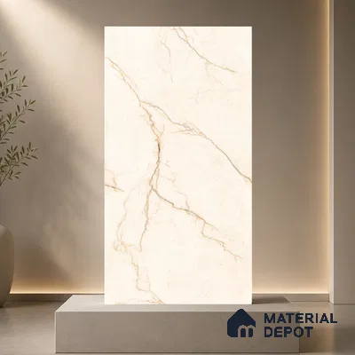 Marble Wall & Floor Tile TL 11035 Sienna Crest | 4 ft x 2 ft Glossy Finish Vitrified Tile - 9 mm | 4 Random Design | Suitable For Living Room, Bedroom, Bathroom