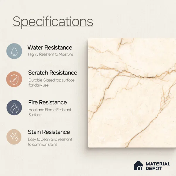 Marble Wall & Floor Tile TL 11035 Sienna Crest | 4 ft x 2 ft Glossy Finish Vitrified Tile - 9 mm | 4 Random Design | Suitable For Living Room, Bedroom, Bathroom