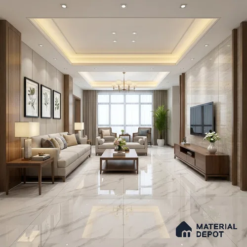 Marble Wall & Floor Tile TL 11036 White 4 ft x 2 ft Glossy Finish Vitrified Tile - 9 mm | 4 Random Designs | Suitable For Living Room, Bedroom, Dining