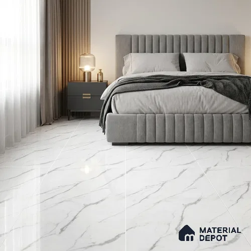 Marble Wall & Floor Tile TL 11037 White 4 ft x 2 ft Glossy Finish Vitrified Tile - 9 mm | 4 Random Designs | Suitable For Living Room, Bedroom, Dining