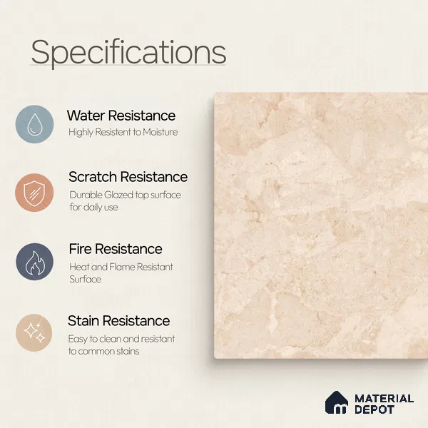 Marble Wall & Floor Tile TL 11038 Siena Tuff | 4 ft x 2 ft Glossy Finish Vitrified Tile - 9 mm | 4 Random Design | Suitable For Living Room, Bedroom, Bathroom
