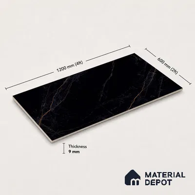 Marble Wall & Floor Tile TL 11039 Noir Ember | 4 ft x 2 ft High Glossy Finish Vitrified Tile - 9 mm | 4 Random Design | Suitable For Living Room, Bedroom, Bathroom