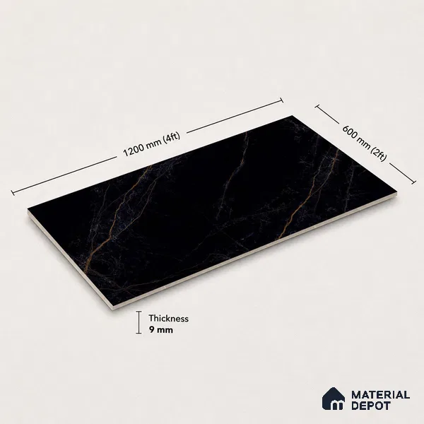 Marble Wall & Floor Tile TL 11039 Noir Ember | 4 ft x 2 ft High Glossy Finish Vitrified Tile - 9 mm | 4 Random Design | Suitable For Living Room, Bedroom, Bathroom