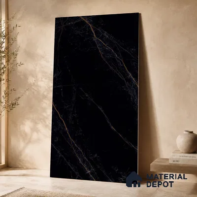 Marble Wall & Floor Tile TL 11039 Noir Ember | 4 ft x 2 ft High Glossy Finish Vitrified Tile - 9 mm | 4 Random Design | Suitable For Living Room, Bedroom, Bathroom