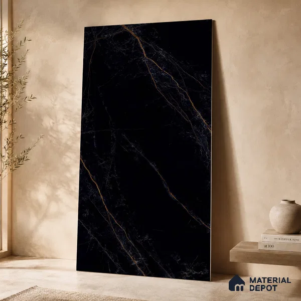 Marble Wall & Floor Tile TL 11039 Noir Ember | 4 ft x 2 ft High Glossy Finish Vitrified Tile - 9 mm | 4 Random Design | Suitable For Living Room, Bedroom, Bathroom