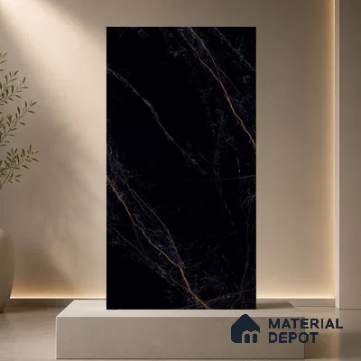 Marble Wall & Floor Tile TL 11039 Noir Ember | 4 ft x 2 ft High Glossy Finish Vitrified Tile - 9 mm | 4 Random Design | Suitable For Living Room, Bedroom, Bathroom