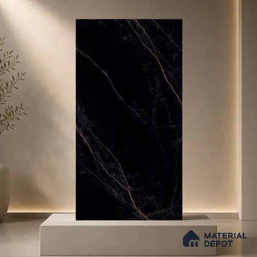 Marble Wall & Floor Tile TL 11039 Noir Ember | 4 ft x 2 ft High Glossy Finish Vitrified Tile - 9 mm | 4 Random Design | Suitable For Living Room, Bedroom, Bathroom