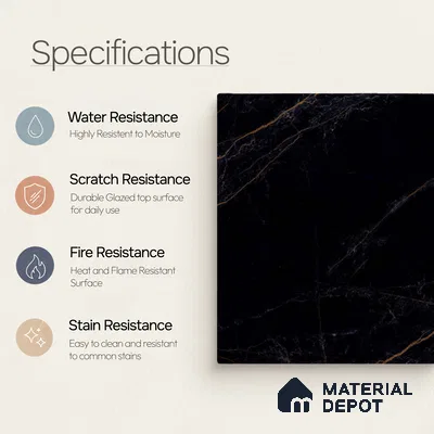 Marble Wall & Floor Tile TL 11039 Noir Ember | 4 ft x 2 ft High Glossy Finish Vitrified Tile - 9 mm | 4 Random Design | Suitable For Living Room, Bedroom, Bathroom