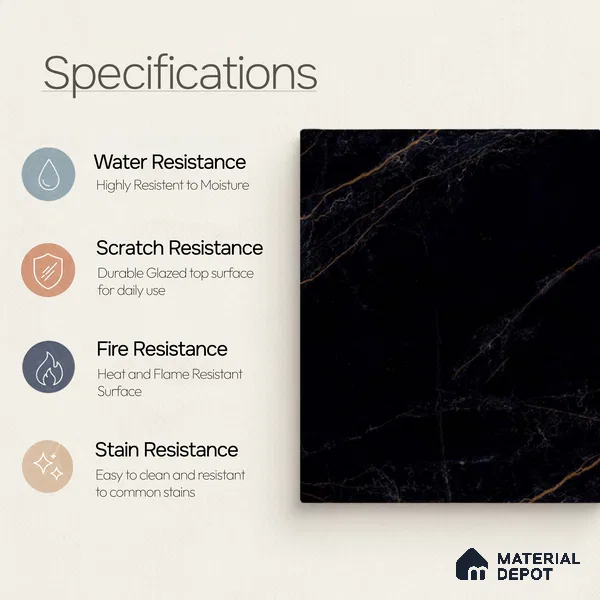Marble Wall & Floor Tile TL 11039 Noir Ember | 4 ft x 2 ft High Glossy Finish Vitrified Tile - 9 mm | 4 Random Design | Suitable For Living Room, Bedroom, Bathroom