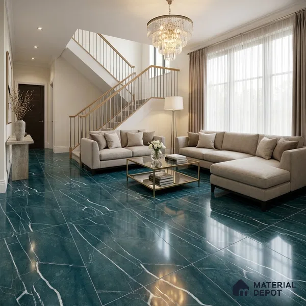 Marble Wall & Floor Tile TL 11040 Blue 4 ft x 2 ft High Gloss Finish Vitrified Tile - 9 mm | 4 Random Designs | Suitable For Living Room, Bedroom, Dining