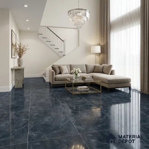 Marble Wall & Floor Tile TL 11041 Blue 4 ft x 2 ft High Gloss Finish Vitrified Tile - 9 mm | 5 Random Designs | Suitable For Living Room, Bedroom, Dining