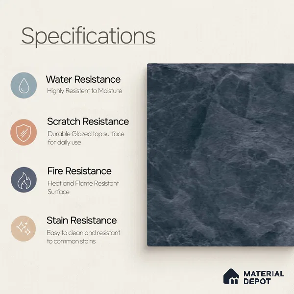 Marble Wall & Floor Tile TL 11041 Baltic Obsidian | 4 ft x 2 ft High Glossy Finish Vitrified Tile - 9 mm | 5 Random Design | Suitable For Living Room, Bedroom, Bathroom