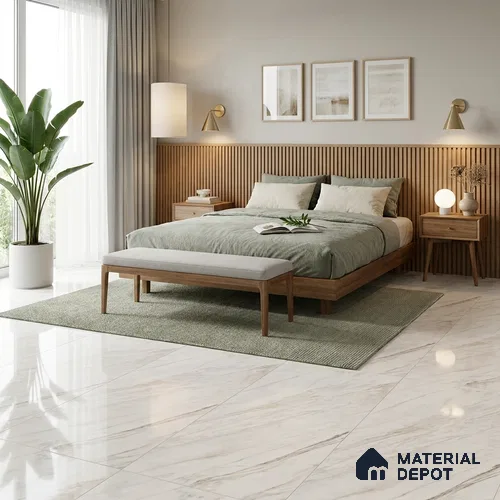 Marble Wall & Floor Tile TL 11044 White 4 ft x 2 ft Glossy Finish Vitrified Tile - 9 mm | 5 Random Designs | Suitable For Living Room, Bedroom, Dining