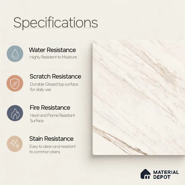 Marble Wall & Floor Tile TL 11044 Siena Veil | 4 ft x 2 ft Glossy Finish Vitrified Tile - 9 mm | 5 Random Design | Suitable For Living Room, Bedroom, Bathroom