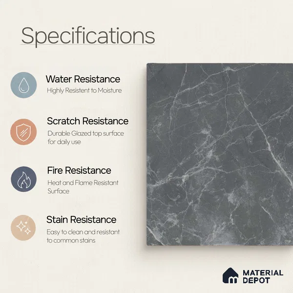 Marble Wall & Floor Tile TL 11046 Vesper Slate | 4 ft x 2 ft Carving Finish Vitrified Tile - 9 mm | 5 Random Design | Suitable For Living Room, Bedroom, Bathroom