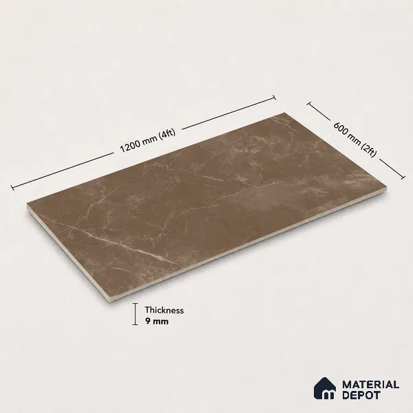 Marble Wall & Floor Tile TL 11048 Umber Cascade | 4 ft x 2 ft Carving Finish Vitrified Tile - 9 mm | 5 Random Design | Suitable For Living Room, Bedroom, Bathroom