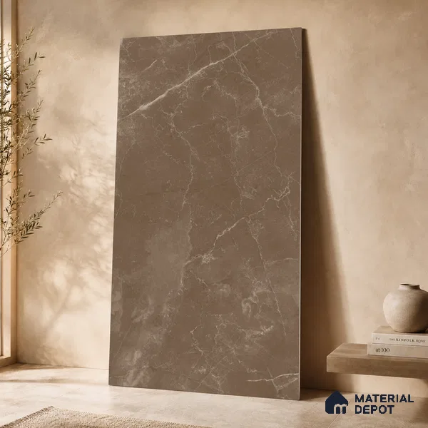 Marble Wall & Floor Tile TL 11048 Umber Cascade | 4 ft x 2 ft Carving Finish Vitrified Tile - 9 mm | 5 Random Design | Suitable For Living Room, Bedroom, Bathroom