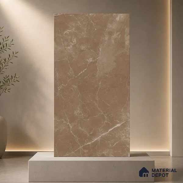 Marble Wall & Floor Tile TL 11048 Umber Cascade | 4 ft x 2 ft Carving Finish Vitrified Tile - 9 mm | 5 Random Design | Suitable For Living Room, Bedroom, Bathroom