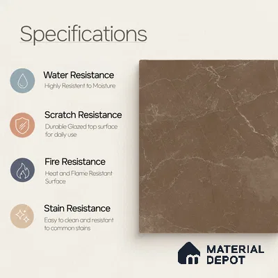 Marble Wall & Floor Tile TL 11048 Umber Cascade | 4 ft x 2 ft Carving Finish Vitrified Tile - 9 mm | 5 Random Design | Suitable For Living Room, Bedroom, Bathroom