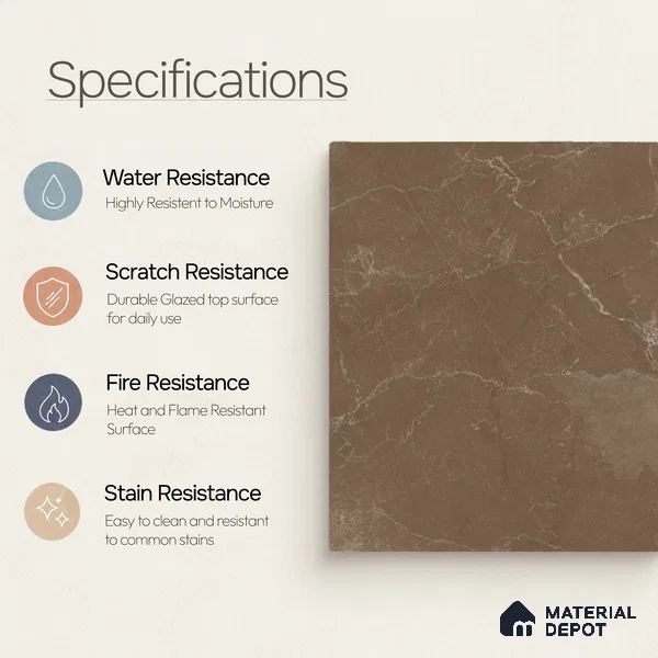 Marble Wall & Floor Tile TL 11048 Umber Cascade | 4 ft x 2 ft Carving Finish Vitrified Tile - 9 mm | 5 Random Design | Suitable For Living Room, Bedroom, Bathroom