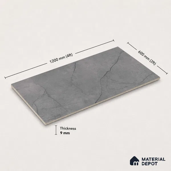 Marble Floor & Wall Tile TL 11050 Graphite Rift | 4 ft x 2 ft Carving Finish Vitrified Tile - 9 mm | 6 Random Design | Suitable For Living Room, Bedroom, Bathroom