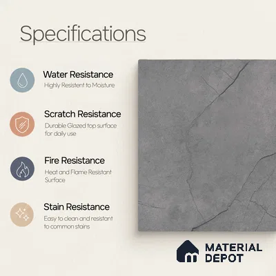 Marble Floor & Wall Tile TL 11050 Graphite Rift | 4 ft x 2 ft Carving Finish Vitrified Tile - 9 mm | 6 Random Design | Suitable For Living Room, Bedroom, Bathroom