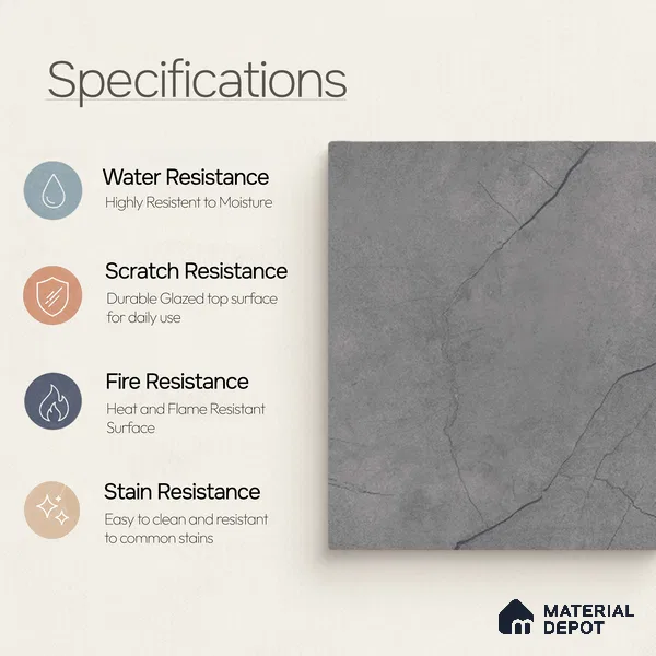 Marble Floor & Wall Tile TL 11050 Graphite Rift | 4 ft x 2 ft Carving Finish Vitrified Tile - 9 mm | 6 Random Design | Suitable For Living Room, Bedroom, Bathroom