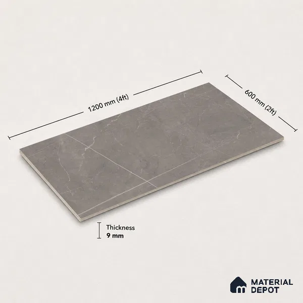 Marble Floor & Wall Tile TL 11055 Graphite Strata | 4 ft x 2 ft Carving Finish Vitrified Tile - 9 mm | 6 Random Design | Suitable For Living Room, Bedroom, Bathroom