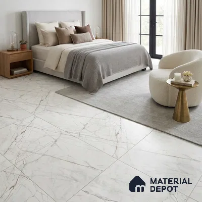 Marble Wall & Floor Tile TL 11060 White 4 ft x 2 ft Matte Carving Finish Vitrified Tile - 9 mm | 3 Random Designs | Suitable For Living Room, Bedroom, Kitchen