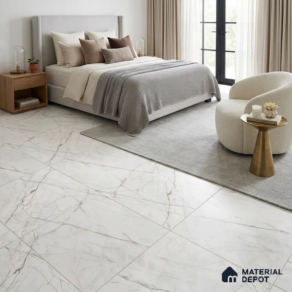 Marble Wall & Floor Tile TL 11060 White 4 ft x 2 ft Matte Carving Finish Vitrified Tile - 9 mm | 3 Random Designs | Suitable For Living Room, Bedroom, Kitchen