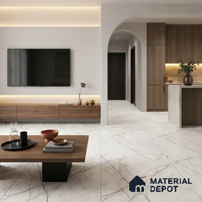 Marble Wall & Floor Tile TL 11060 White 4 ft x 2 ft Matte Carving Finish Vitrified Tile - 9 mm | 3 Random Designs | Suitable For Living Room, Bedroom, Kitchen