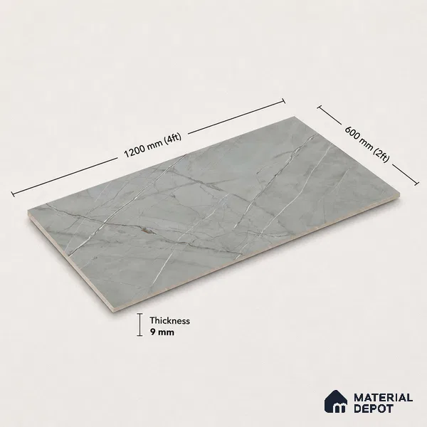 Marble Floor & Wall Tile TL 11061 Argento Stria | 4 ft x 2 ft Carving Finish Vitrified Tile - 9 mm | 3 Random Design | Suitable For Living Room, Bedroom, Bathroom