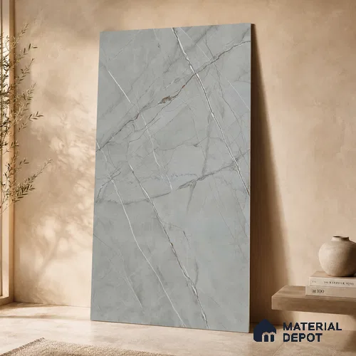 Marble Floor & Wall Tile TL 11061 Argento Stria | 4 ft x 2 ft Carving Finish Vitrified Tile - 9 mm | 3 Random Design | Suitable For Living Room, Bedroom, Bathroom