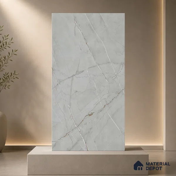 Marble Floor & Wall Tile TL 11061 Argento Stria | 4 ft x 2 ft Carving Finish Vitrified Tile - 9 mm | 3 Random Design | Suitable For Living Room, Bedroom, Bathroom