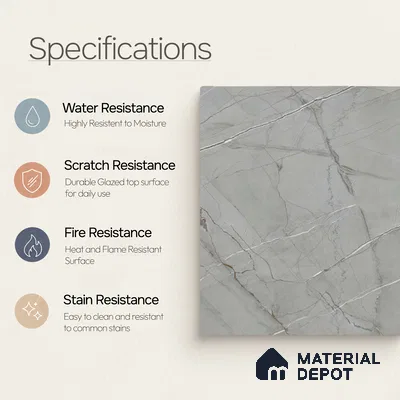 Marble Floor & Wall Tile TL 11061 Argento Stria | 4 ft x 2 ft Carving Finish Vitrified Tile - 9 mm | 3 Random Design | Suitable For Living Room, Bedroom, Bathroom