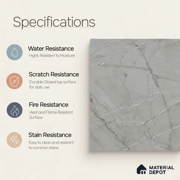 Marble Floor & Wall Tile TL 11061 Argento Stria | 4 ft x 2 ft Carving Finish Vitrified Tile - 9 mm | 3 Random Design | Suitable For Living Room, Bedroom, Bathroom